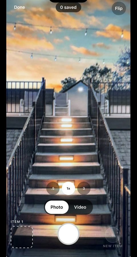 Co|See's capture screen on the phone — photo or video, with a new item ready for each shot.