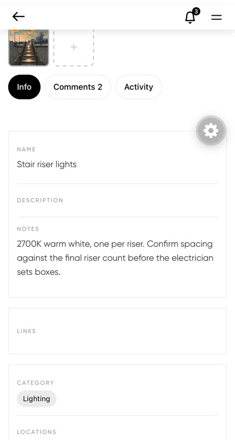 The Stair riser lights item in Co|See — notes on colour temperature and riser spacing, filed under Lighting.