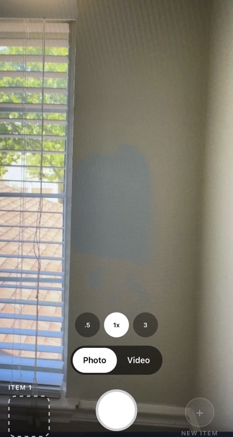 Co|See's capture screen pointed at a drying test patch on the wall — the photo goes straight into the project.