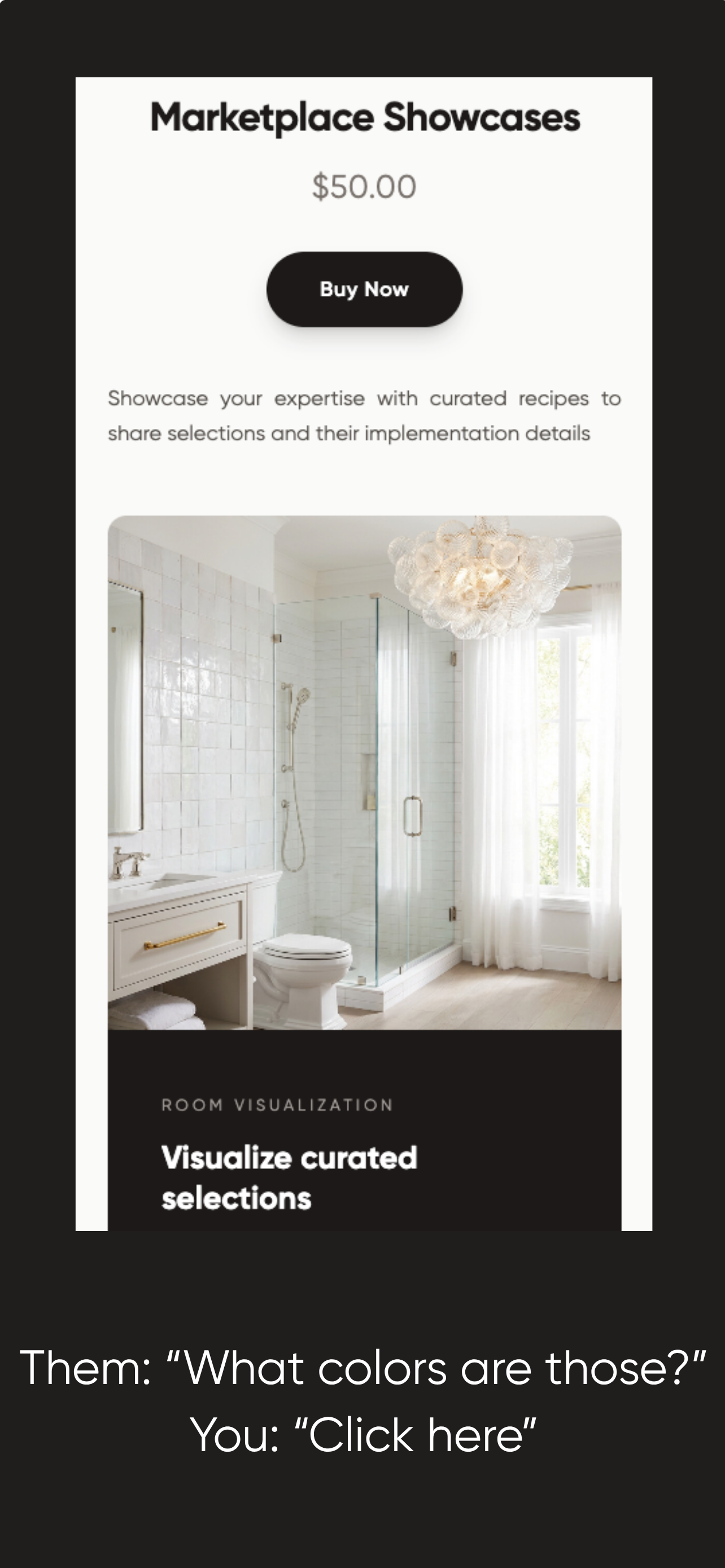 Marketplace showcase with Buy Now button