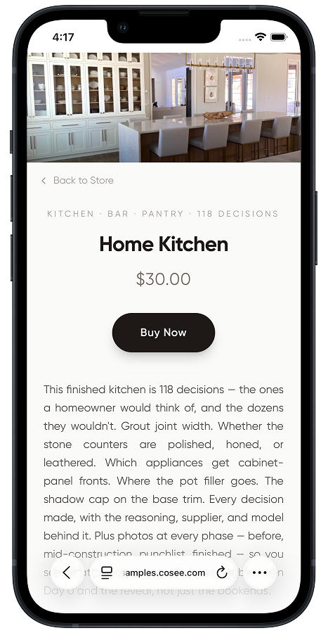 Published curated kit on mobile — the project as a sellable artifact